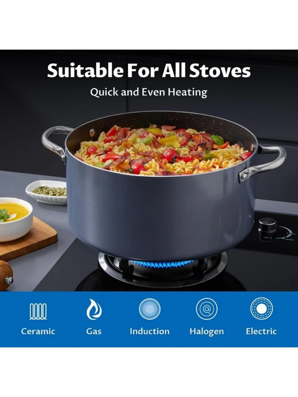 8 Quart Nonstick Stock Pot with Lid - Induction & All Stove Compatible, Oven